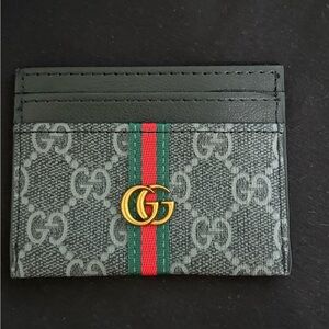Gucci Green and Gray Card Holder with Gold Emblem